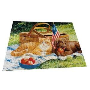 FX Schmid Family Picnic Puzzle 500 Pc Cat Dog Americana Persis Clayton Weirs Vtg